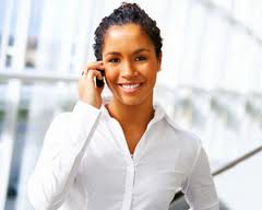happy woman on phone